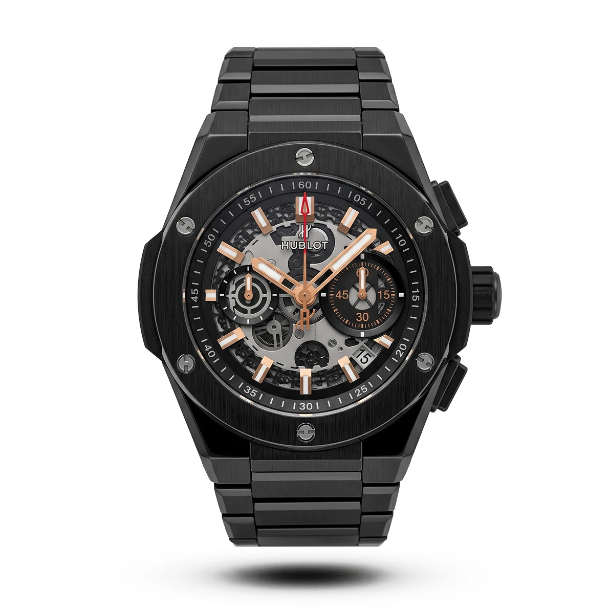 product-cf9e90f1-774e-4c7d-8fb9-c011cdea8e60.webp Hublot-Style Big Bang Skeleton Chronograph Full Black Rose Gold Accent Watch - Image 1