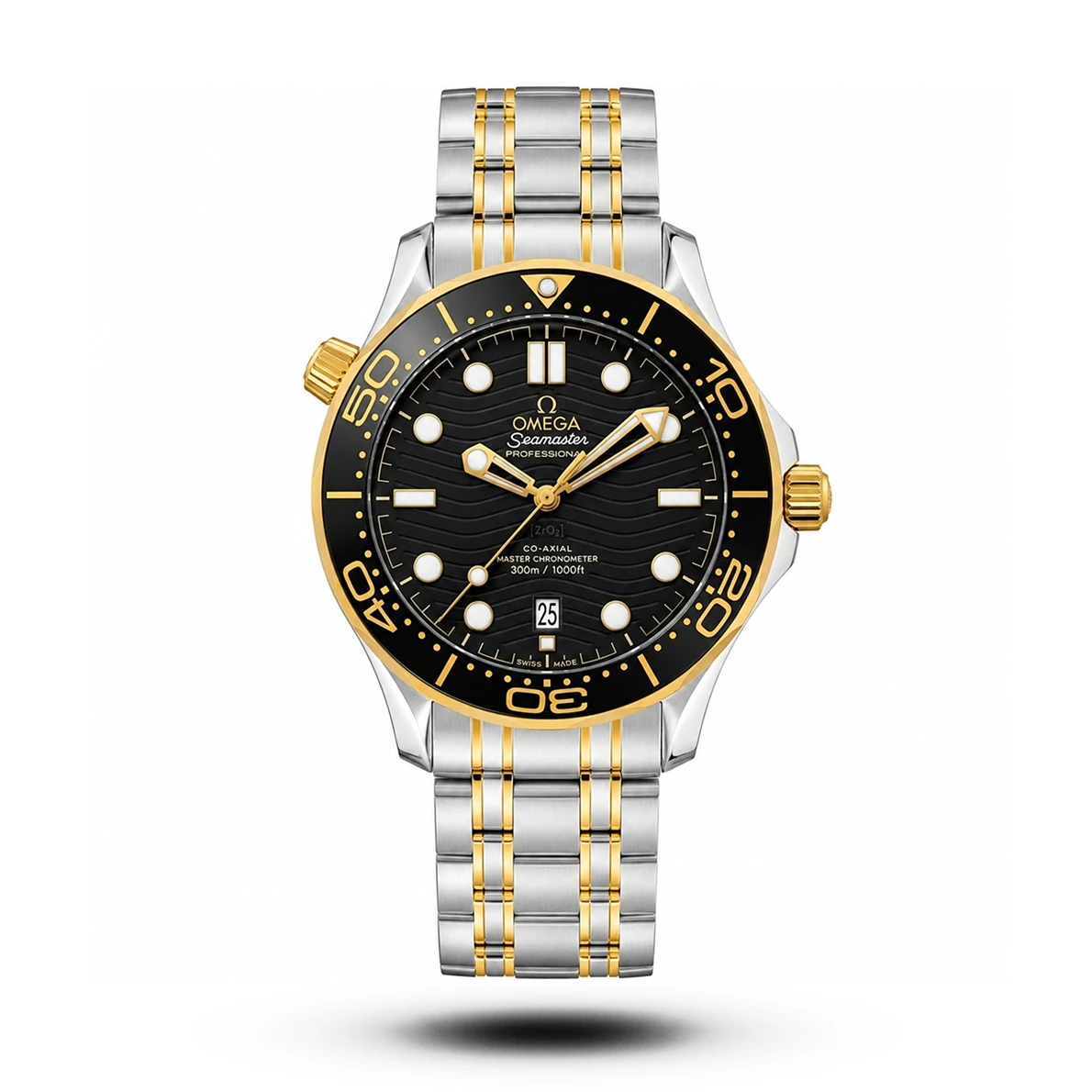 product-d2f7833f-6451-40d5-8046-f77f351e9cbf.webp Omega-Style Seamaster Diver 300M Two-Tone Black Dial Watch - Image 1