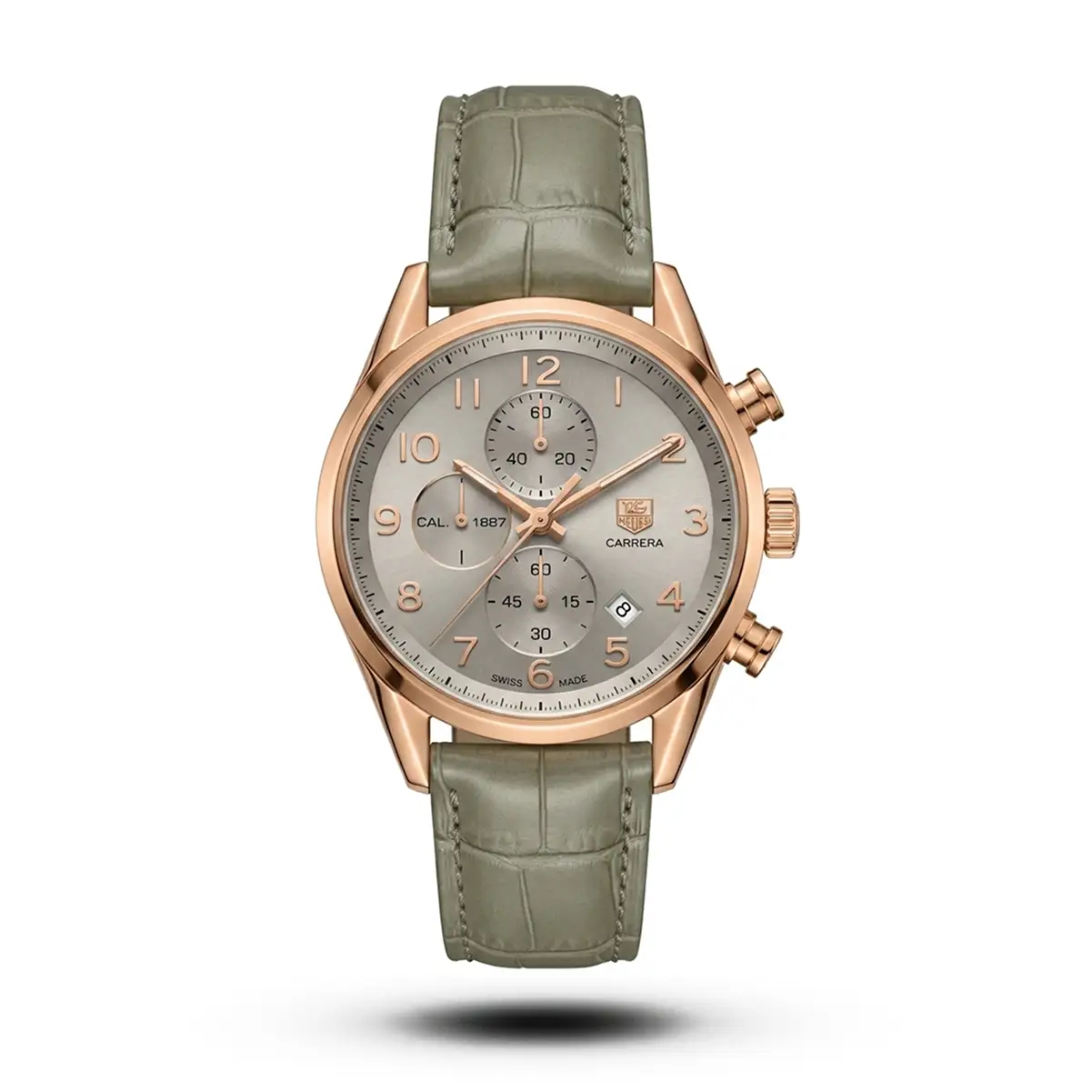 product-d30c6e24-1d5c-4583-89e4-20010bb3069e.webp Tag Heuer-Style Carrera Calibre 1887 Grey Leather Rose Gold Tone Watch - Image 1
