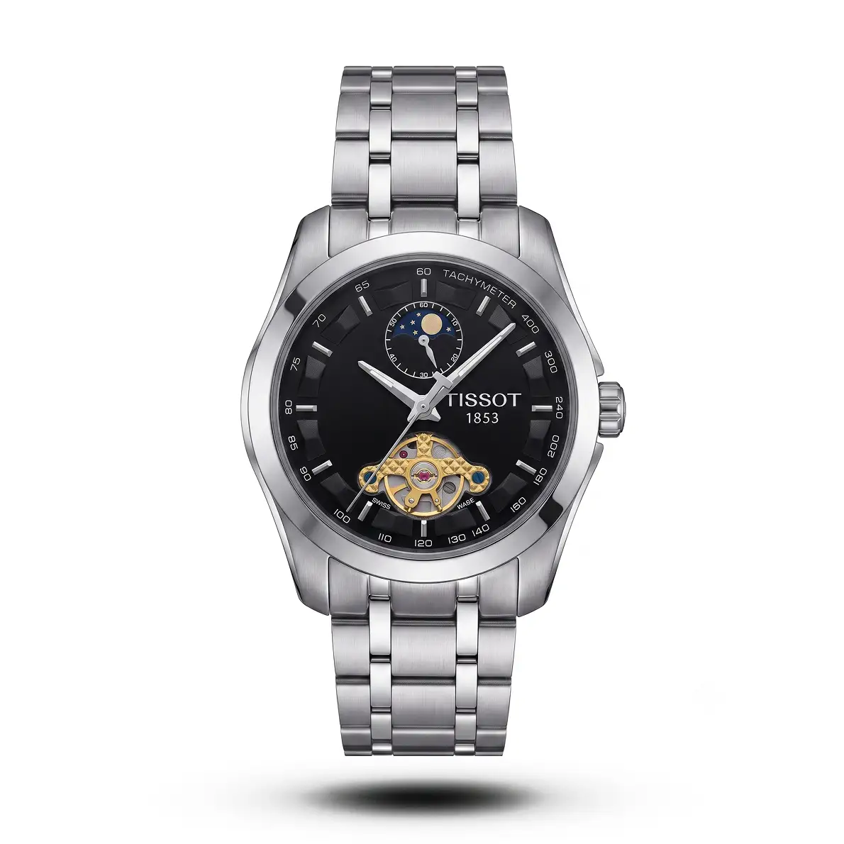 product-daf4fc36-867d-4ca4-b793-eb8510a96b7f.webp Tissot-Style Tradition Open-Heart Moonphase Steel Black Dial Watch - Image 1