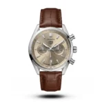 TAG Heuer Carrera Chrono Bi-Compax brown belt silver case grey dial Watch