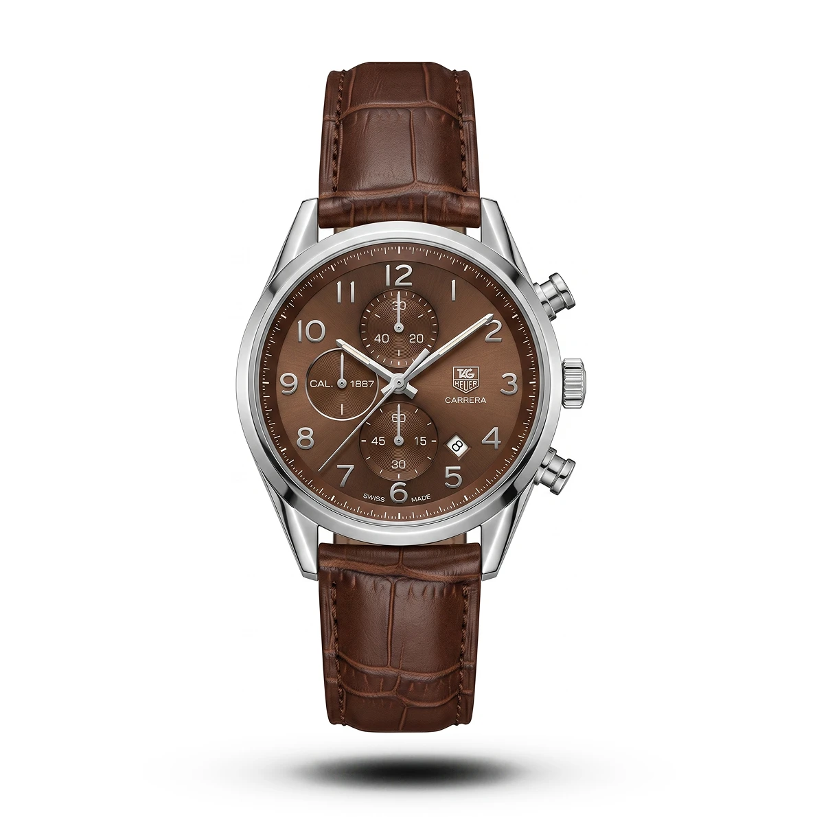 product-de091fef-cca6-488b-b6c2-4ab759ad5a4e.webp Tag Heuer-Style Carrera Chrono Tri-Compax Brown Belt Silver Case Watch - Image 1