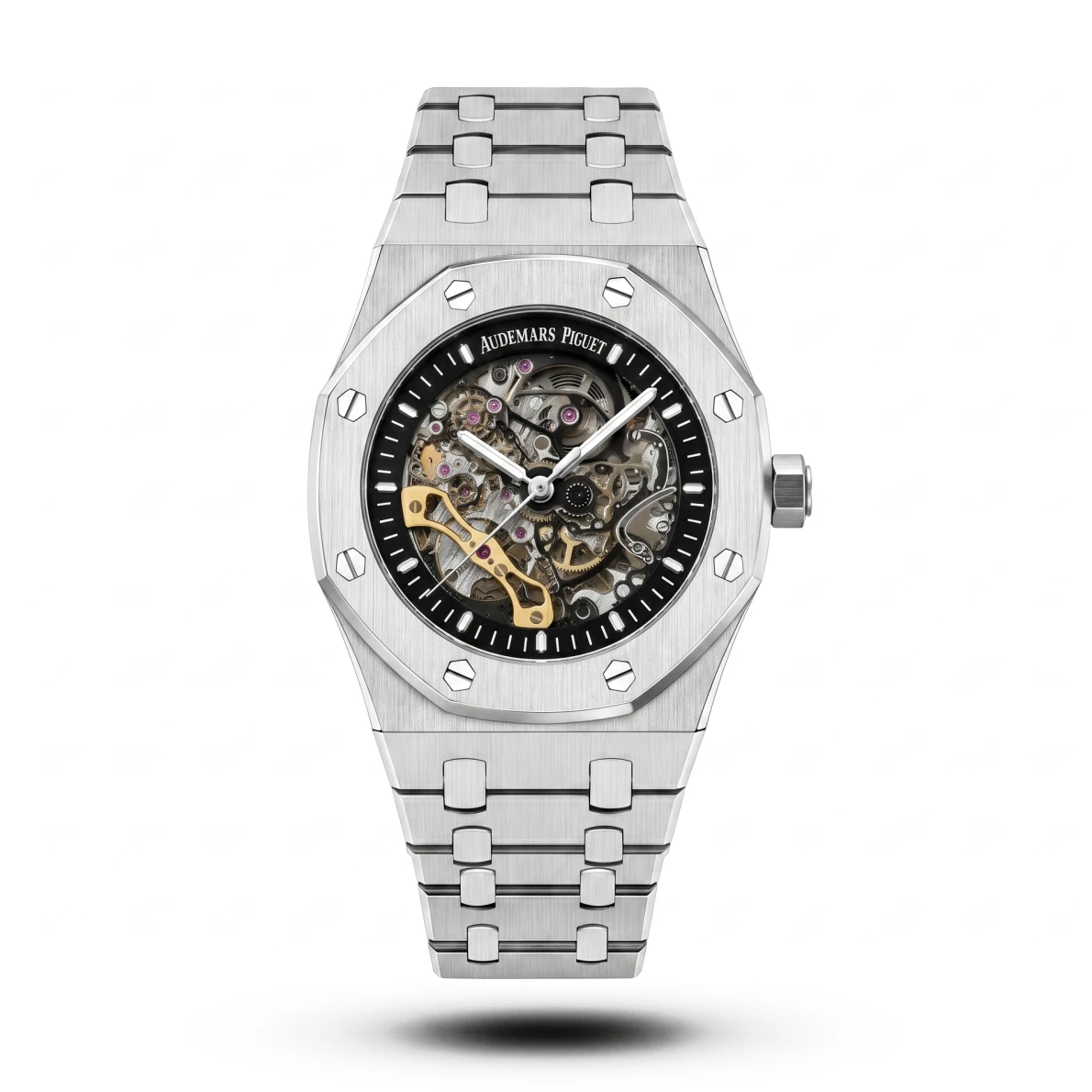product-e304d3b8-1771-4f24-a02b-2a290a496a2c.webp AP-Style Royal Oak Skeleton Silver Case Black Watch - Image 1