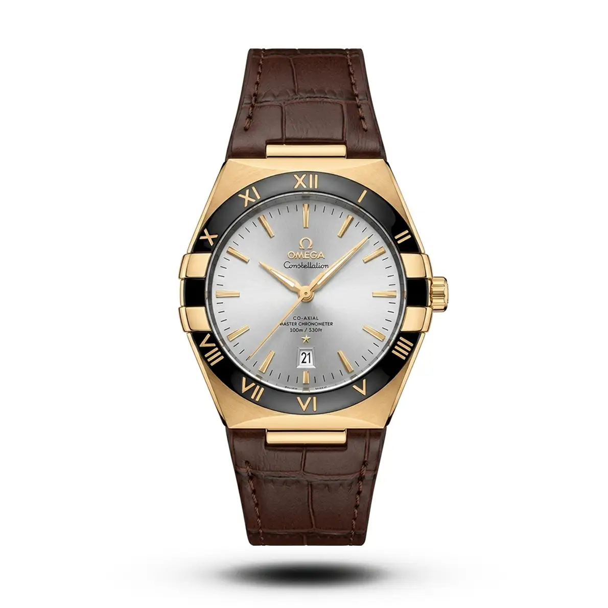 product-e3b0a397-df8b-4526-a532-a8e425277d43.webp Omega-Style Constellation Brown Leather Strap White Dial Watch - Image 1