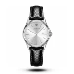 Emporio Armani Classic Textured Black Leather White Dial Watch