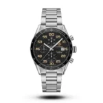 Tag Heuer-Style Carrera Calibre 16 Chronograph Silver Case Black Dial Watch