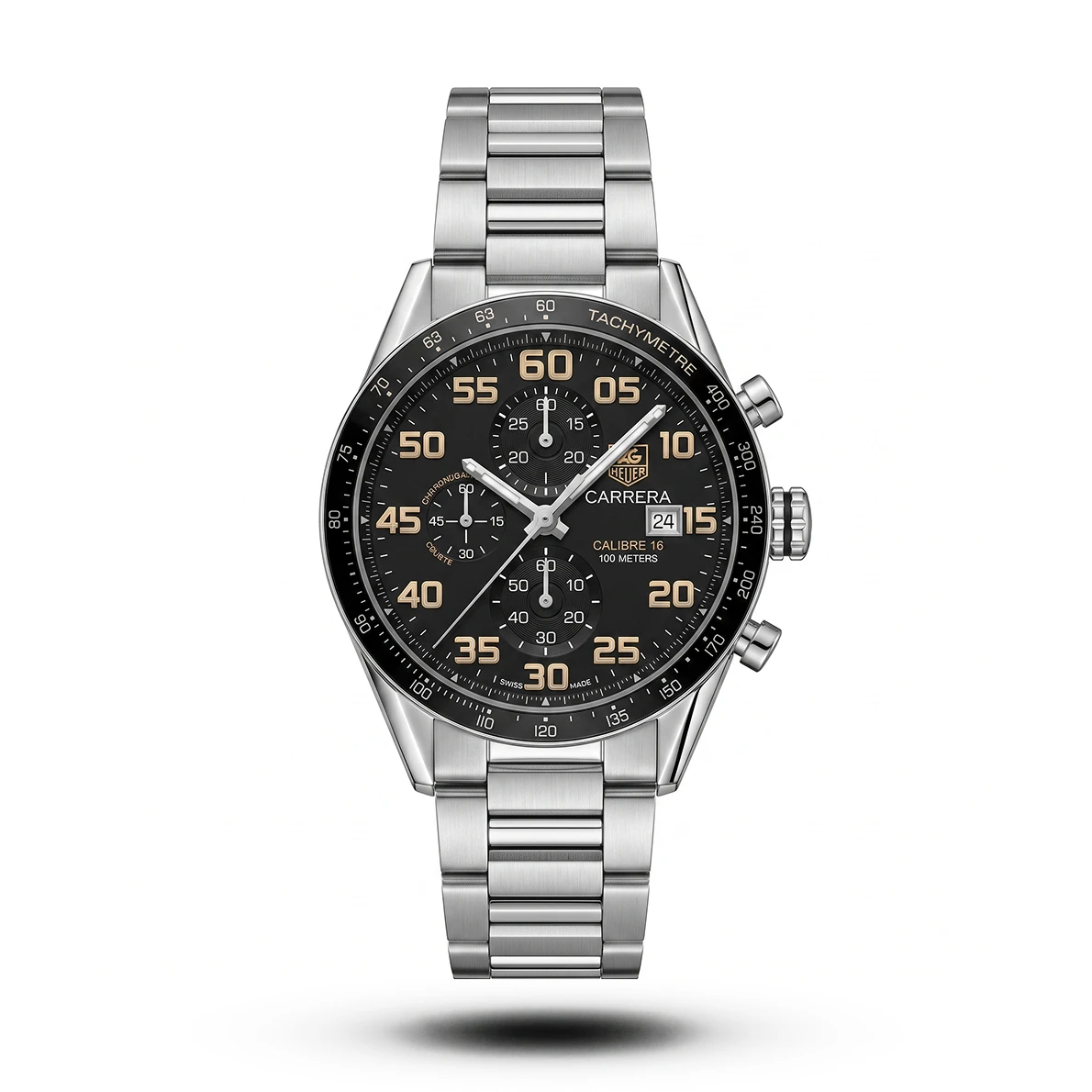 product-e70982ee-8ba5-4d54-a75f-06e38d19214b.webp Tag Heuer-Style Carrera Calibre 16 Chronograph Silver Case Black Dial Watch - Image 1