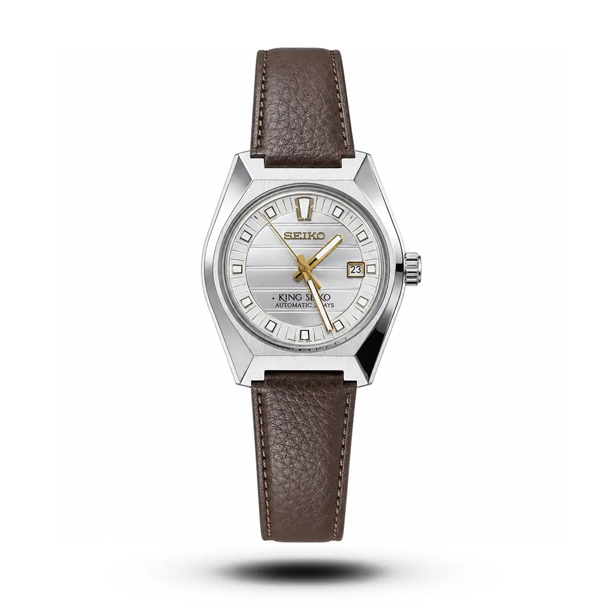 product-e875ac92-4676-4f45-9a25-6510d5efb83a.webp King Seiko-Style Automatic White Dial Brown Leather Men's Watch - Image 1