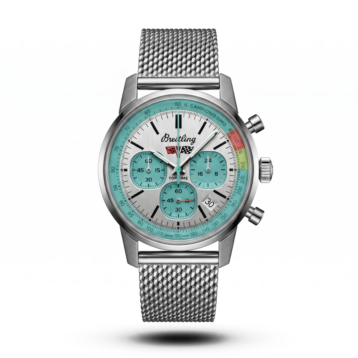 product-ea4ff971-4a5f-4bc3-8022-589046f30974.webp Breitling-Style Top Time Mesh Strap Men's Tiffany Dial Watch - Image 1