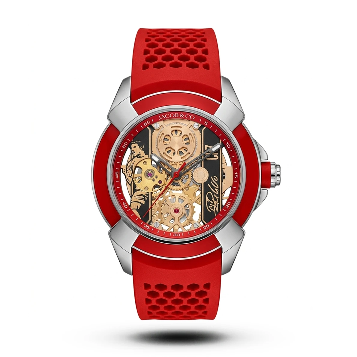 product-eaaa31bf-c04b-47ed-bd8d-5c268e87a6a5.webp Jacob & Co-Style Epic X CR7 Skeleton Auto Red Strap Silver Tone Watch - Image 1