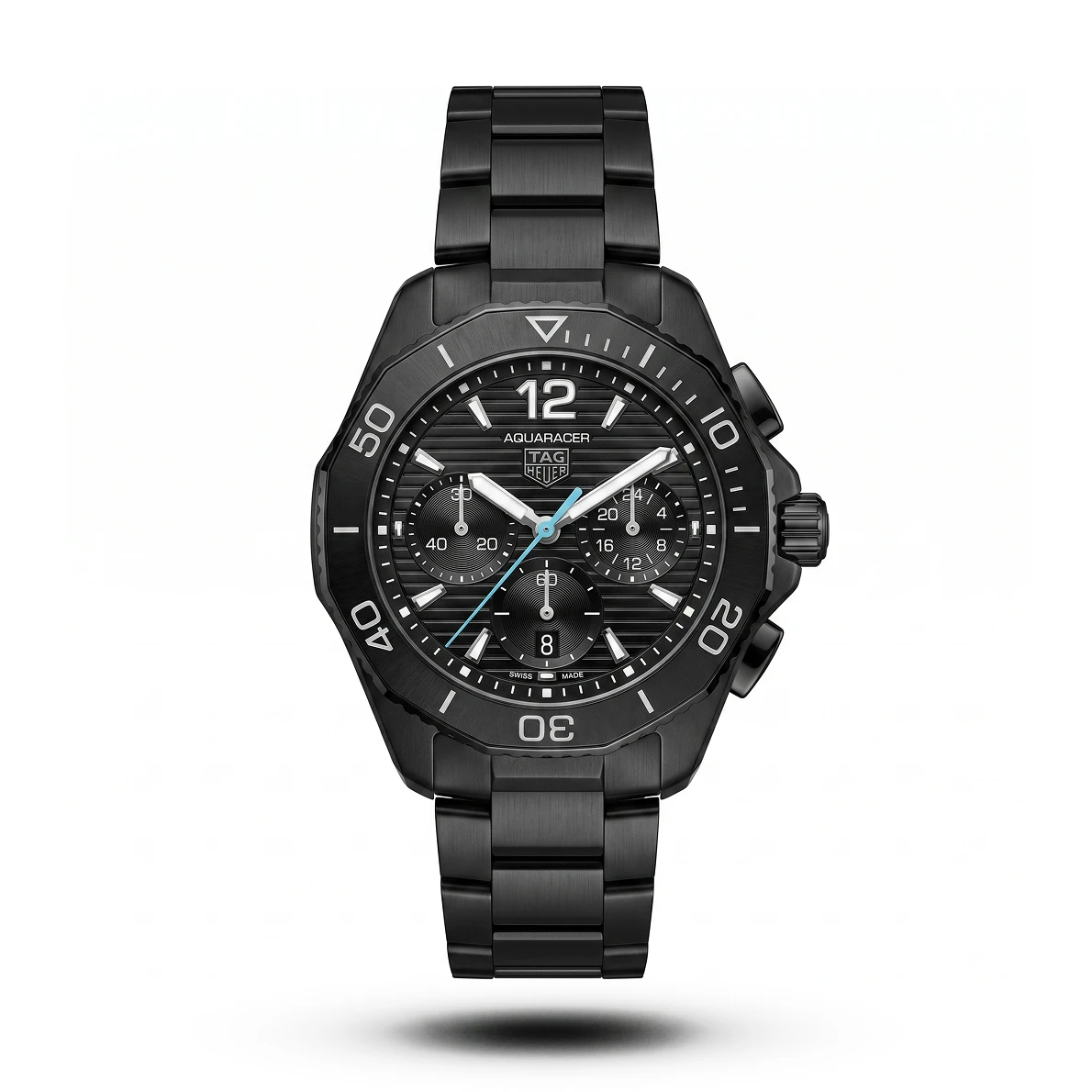 product-eb901537-92fe-4a5e-b888-f925a45e4a36.webp Tag Heuer-Style Aquaracer Chronograph Full Black Striped Dial Watch - Image 1