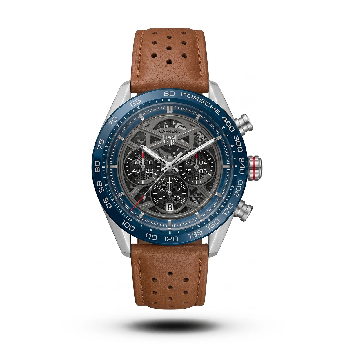 product-ef994843-c6c4-4d35-8d62-94057b79e2bb.webp Tag Heuer-Style Carrera X Porsche Skeleton Chronograph Brown Rally Leather Watch - Image 1