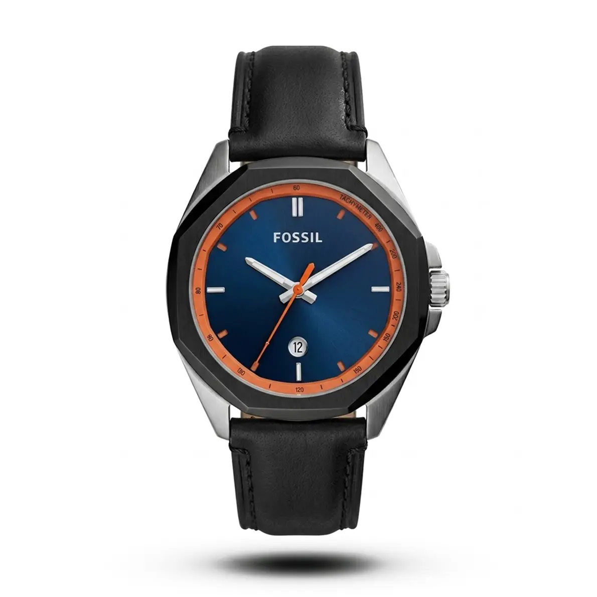 product-f1d3a098-c42a-4654-987d-5a2f9c396501.webp Fossil Octagon Black Leather Blue Dial Watch - Image 1