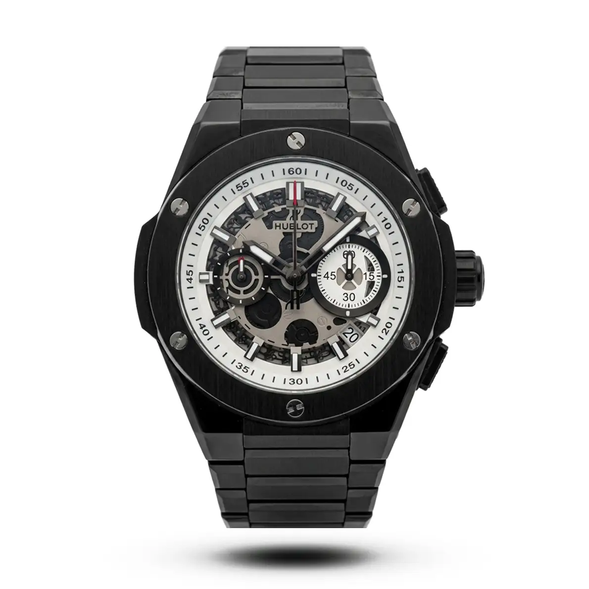 product-f1f96dbc-9df1-4f8e-8504-a111e789e004.webp Hublot-Style Big Bang Skeleton Chronograph Full Black White Dial Watch - Image 1