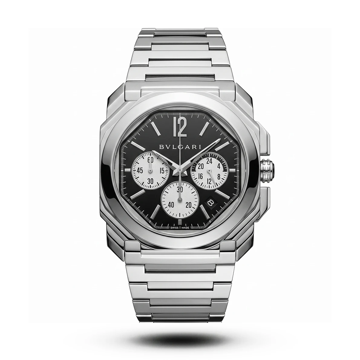 product-f3e47288-8dca-4a49-82e1-2f1a6e6a4f5d.webp Bvlgari-Style Octo Finissimo Silver Tone Black Dial White Sub Watch - Image 1