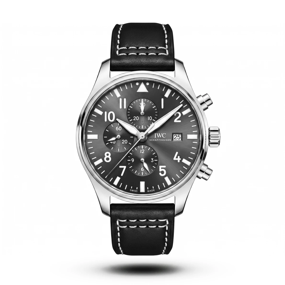 product-f5cb94e3-262c-4e90-8560-bd3700a3d31a.webp IWC-Style Pilot's Watch Chronograph 41 Black Belt Silver Case - Image 1