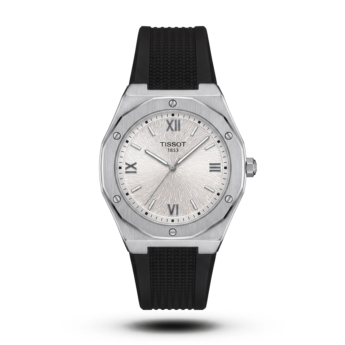 product-f605975f-2b1e-4cd0-9e4f-ad1a0f9437a1.webp Tissot 1853 Octagonal Bezel Textured Strap White Dial Watch - Image 1
