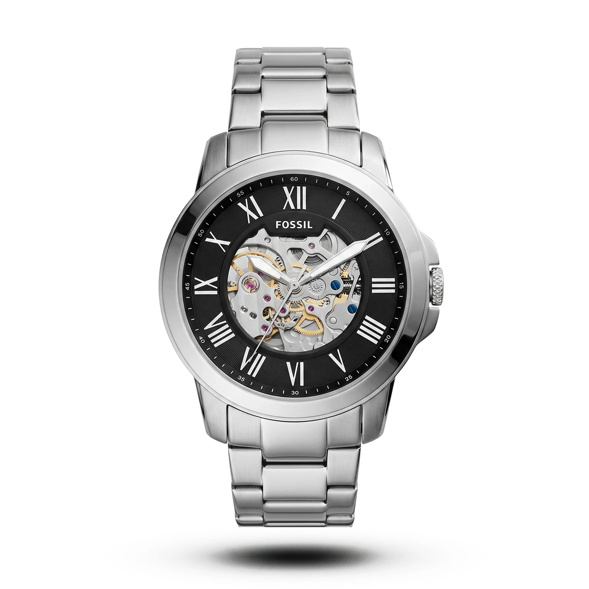 product-f622dd0a-3fe8-4cf6-9410-03df18fa66f8.webp Fossil-Style Grant Automatic Skeleton Silver Tone Black Dial Watch - Image 1