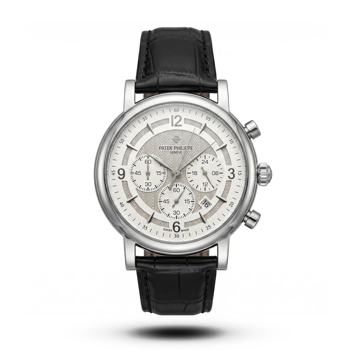 product-f6a79555-42d2-433b-94da-0686d1ca7fa8.webp Patek Philippe-Inspired Tri-Compax Chrono Black Leather White Dial Watch - Image 1