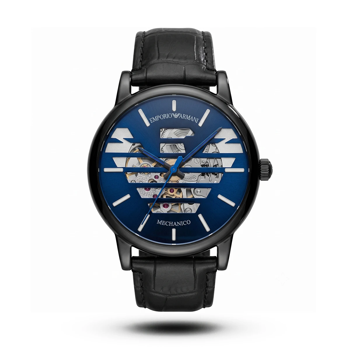 product-f74e9c61-3a29-4299-9502-85f71d8506a0.webp Emporio Armani-Style Meccanico Black Case Blue Dial Leather Strap Men's - Image 1