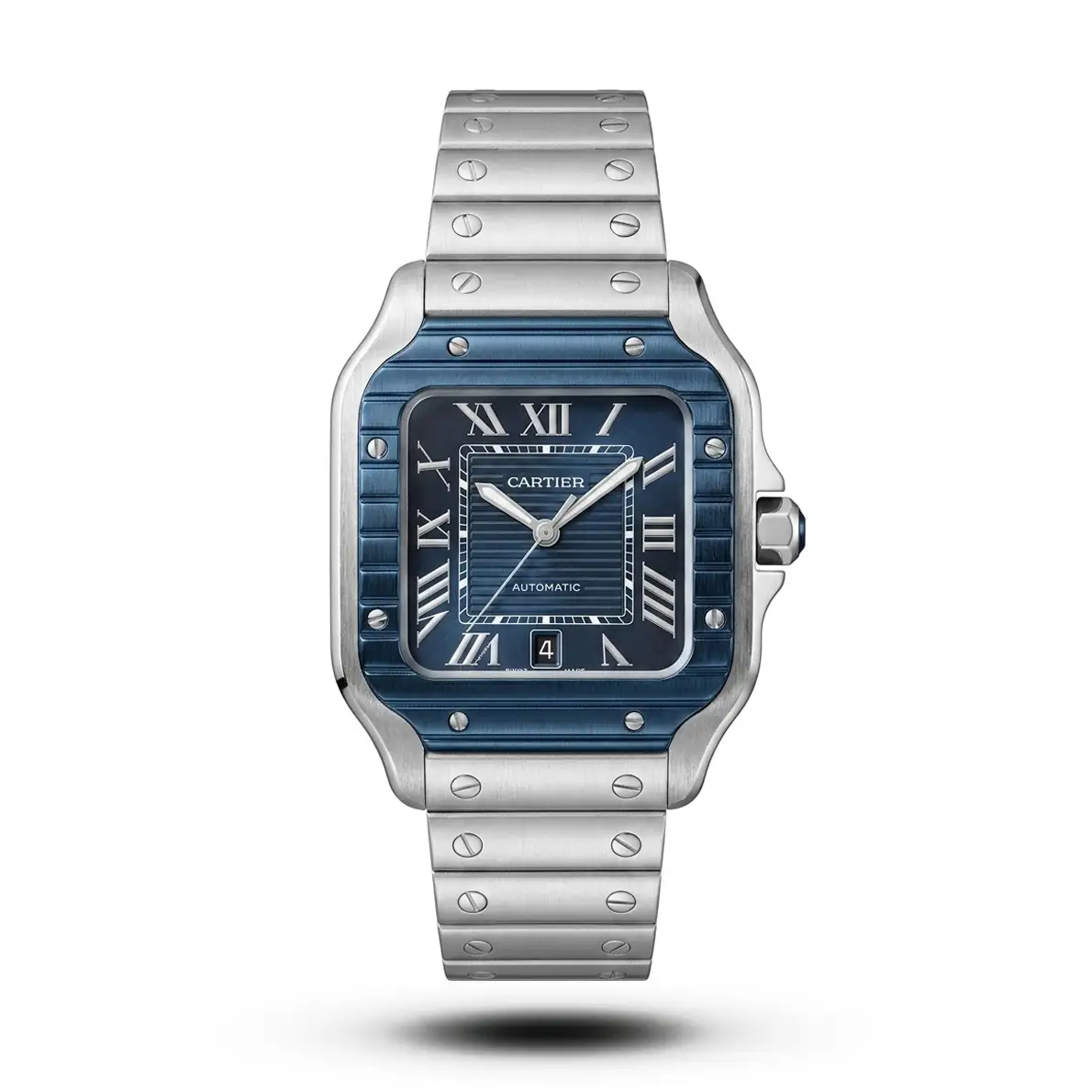 product-f8faa475-b332-4ae3-bb2f-20bcc0fa87ae.webp Cartier Santos De Cartier Blue Bezel Blue Dial Steel Watch - Image 1