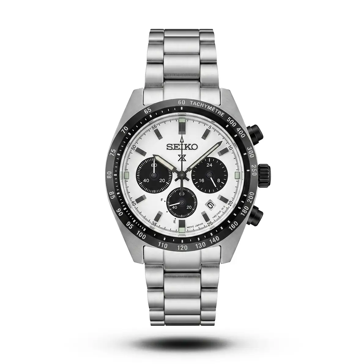 product-fb11b178-3054-461f-bc14-f5ef6c925760.webp Seiko-Style Prospex Speedtimer Silver Tone Panda Dial Metal Watch - Image 1