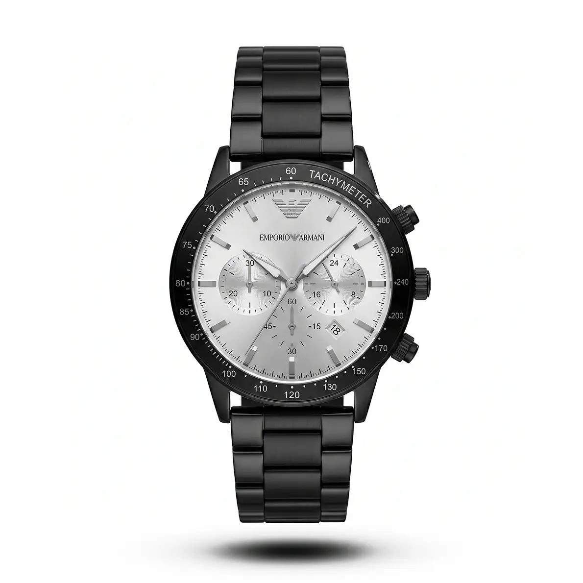 product-fc2073b8-74e1-4740-b189-e04cb525e1cb.webp Emporio Armani-Style Chronograph Full Black Case Silver Dial Watch - Image 1
