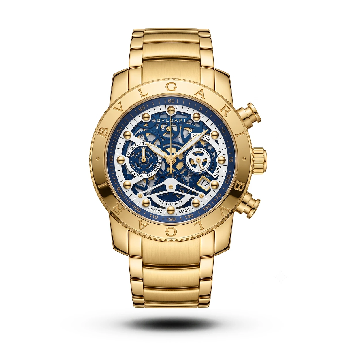 product-fd5224b0-67db-40bf-a15d-2ab5e616d342.webp Bvlgari-Style Diagono Gold-Tone Case Blue And White Dial Watch - Image 1