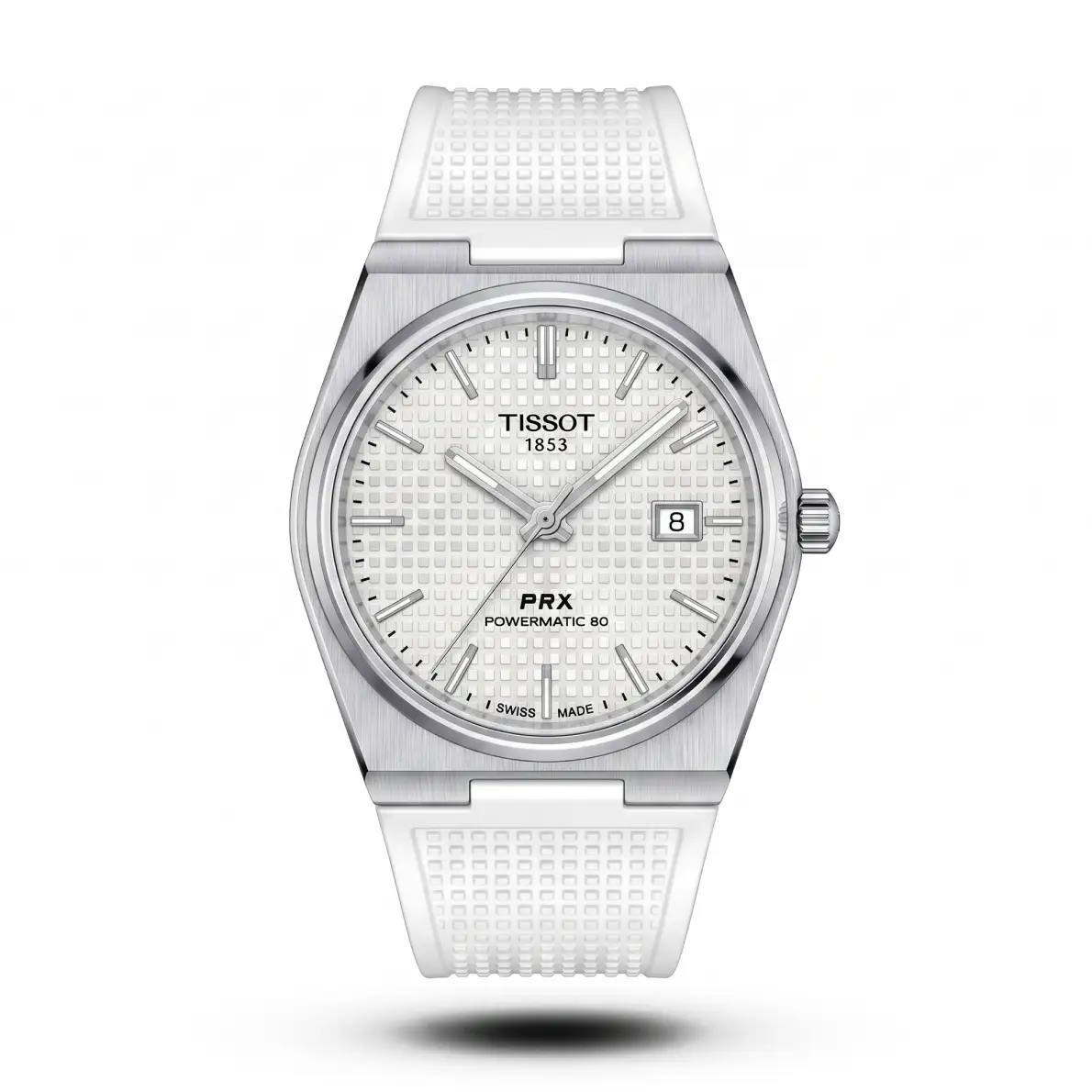 product-fdf151c3-5b01-4ad0-8938-57ec6a91a7e9.webp Tissot Prx Powermatic 80 White Strap Waffle White Dial Watch - Image 1