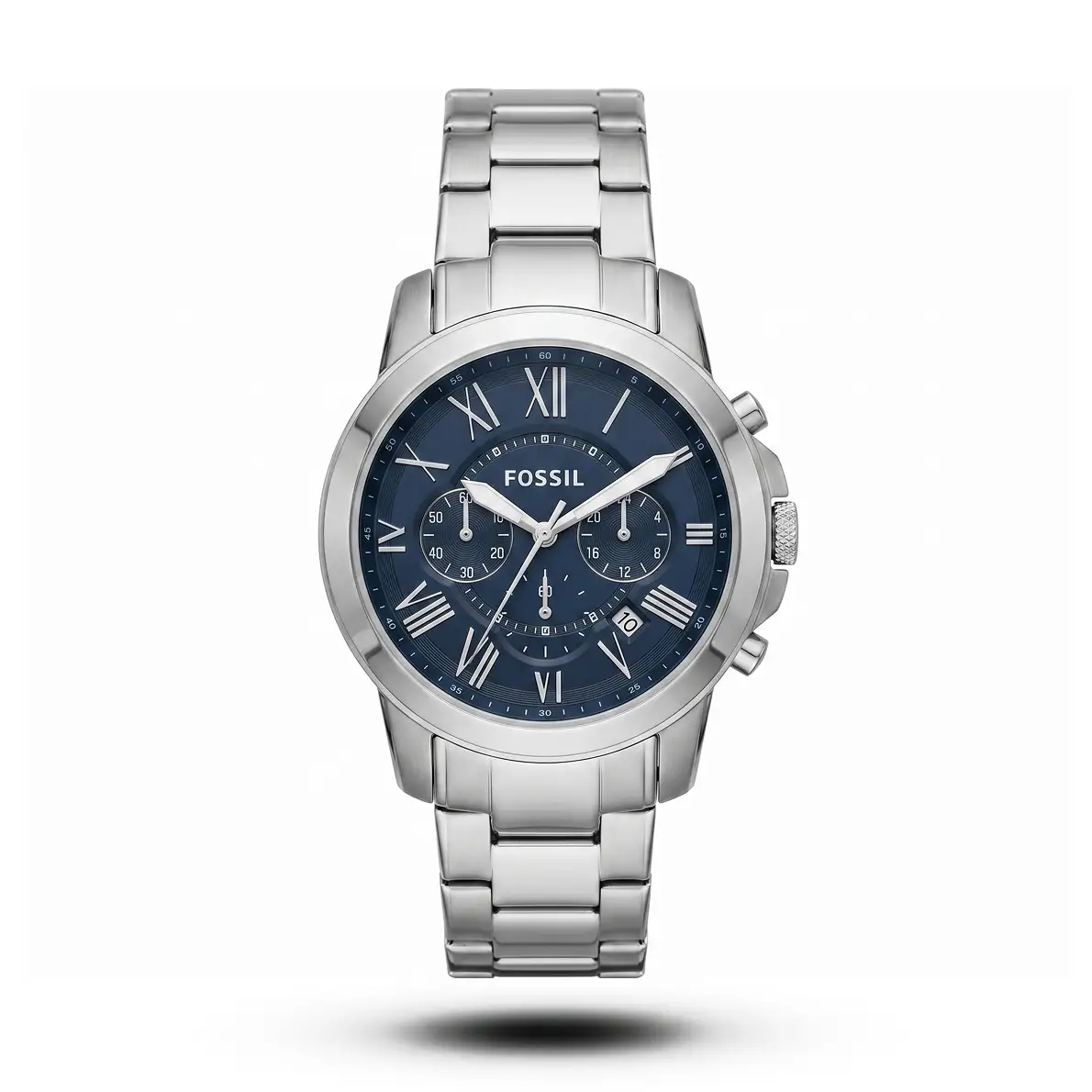 product-ff8d6a79-a31d-4f15-a596-92b9e17e4f11.webp Fossil-Style Grant Chronograph Silver Tone Blue Dial Watch - Image 1