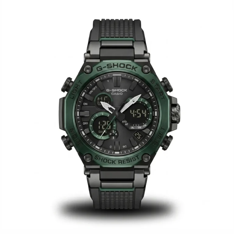 Casio Style G Shock G Steel Gst B300 Black Belt Green Bezel