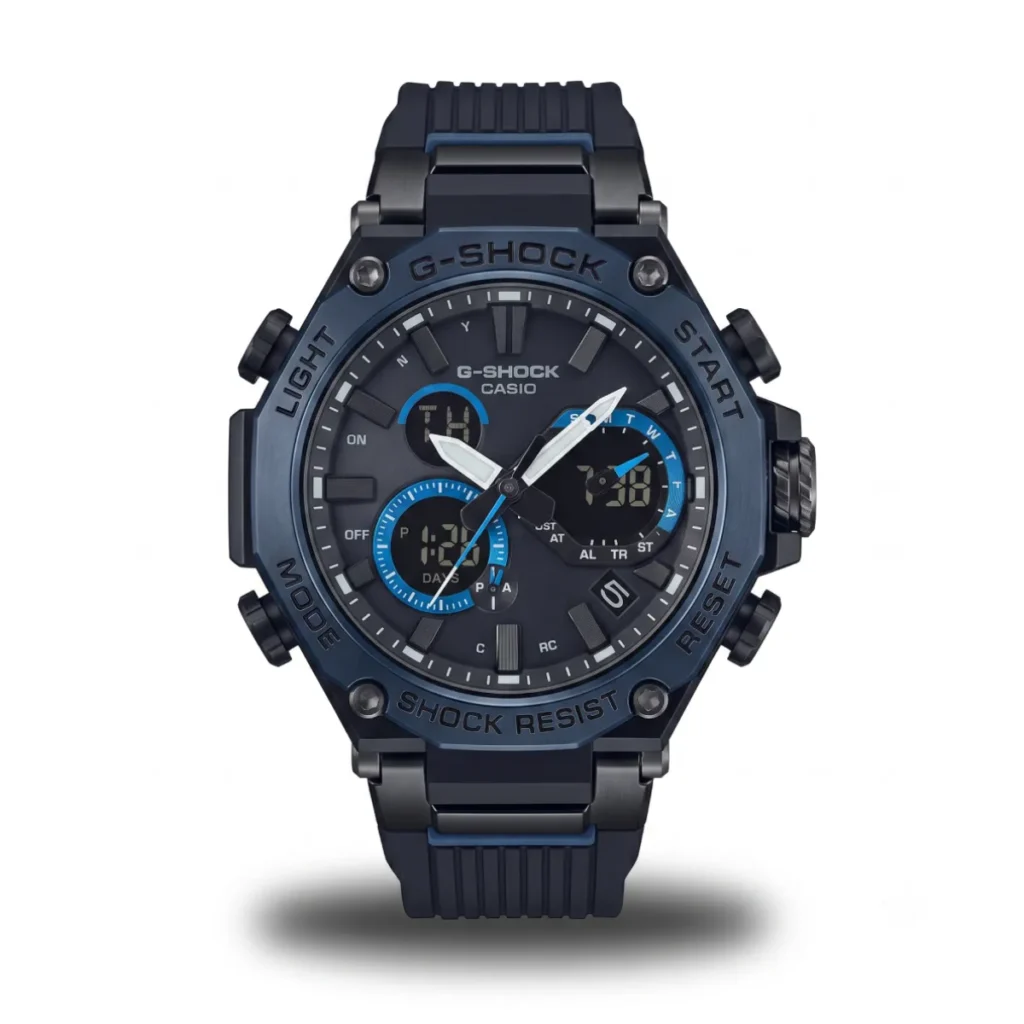 Casio Style G Shock G Steel Gst B300 Black Belt Blue Bezel