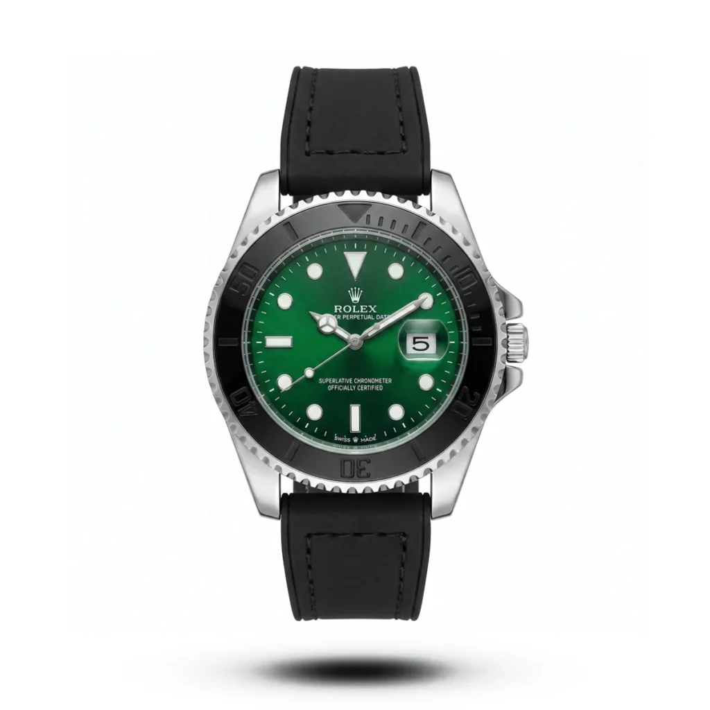 Rolex-inspired Titanflow Marine Edge watch, black bezel, green dial and black strap