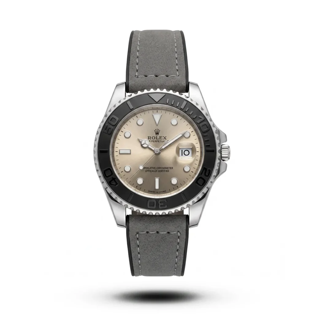 Rolex-inspired Titanflow Marine Edge watch, black bezel, grey dial and charcoal strap
