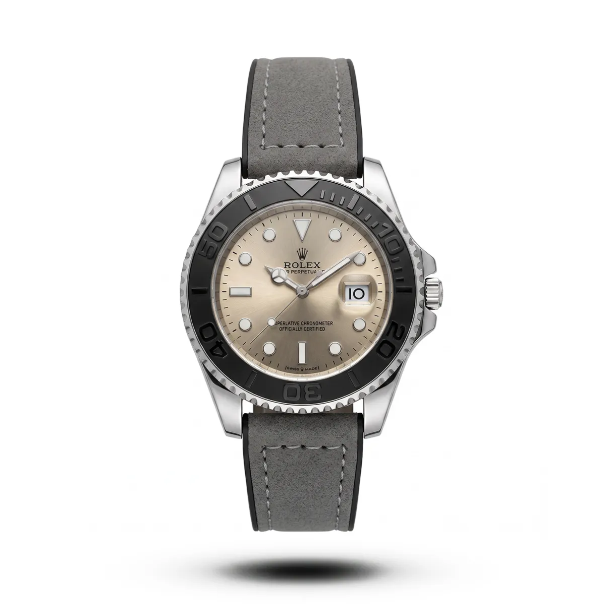 1200w-4.webp Rolex-inspired Titanflow Marine Edge watch, black bezel, grey dial and charcoal strap
