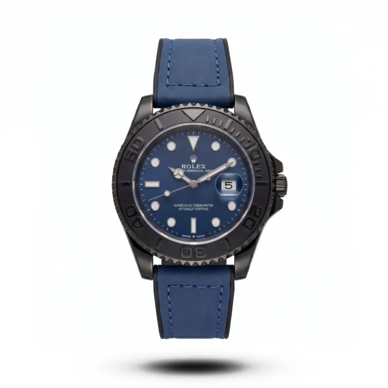 Rolex-inspired Titanflow Marine Edge watch, black bezel, navy blue dial and navy blue strap