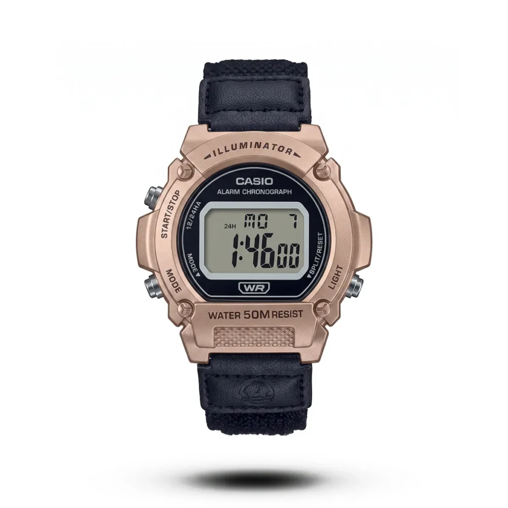 Casio-style Steelridge Urban Guard watch, bronze bezel, black dial and black strap