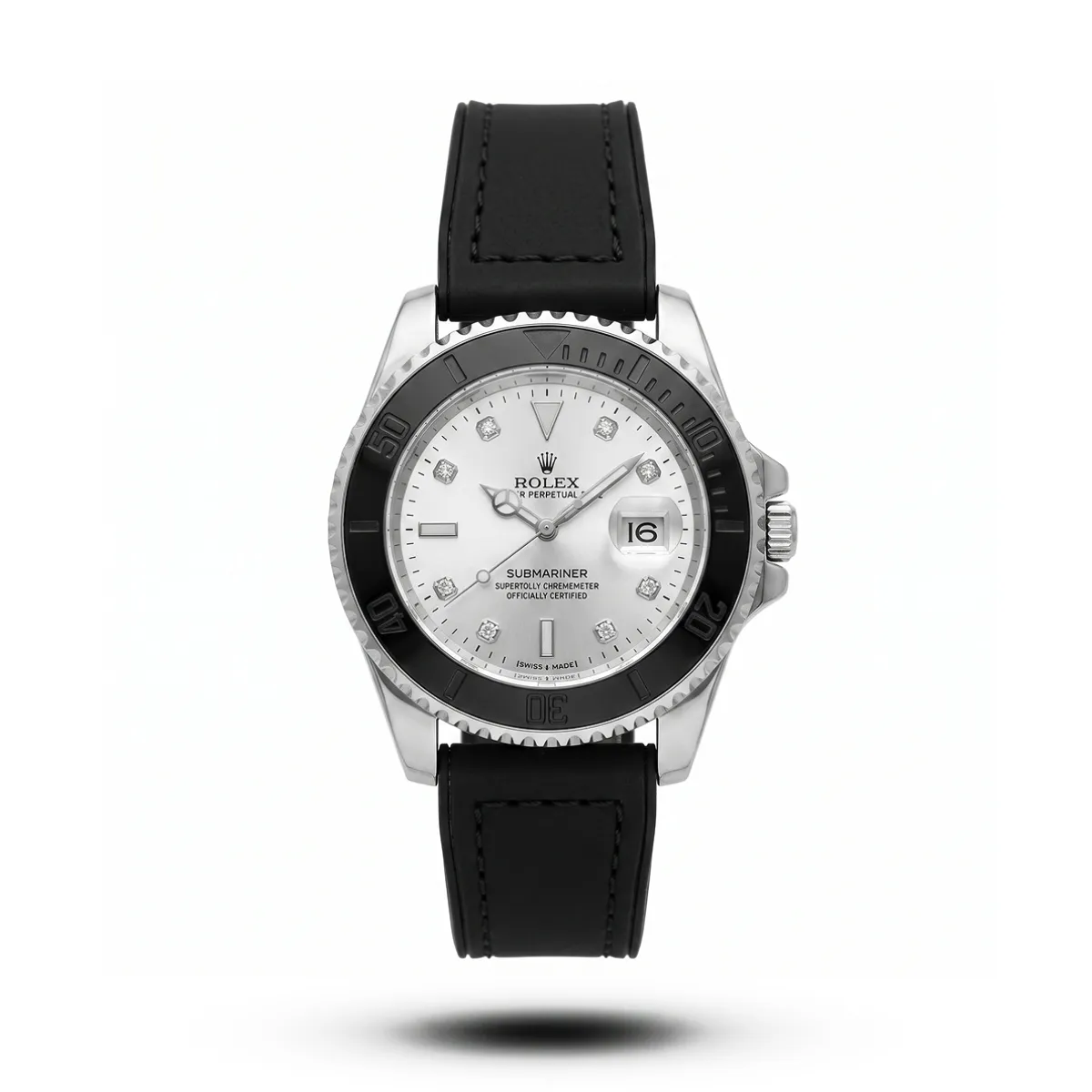 1200w.webp Rolex-inspired Titanflow Marine Edge watch, black bezel, silver dial and black strap