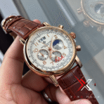 Patek Philippe Moon Phase Chrono brown Leather two tone Watch - Image 2