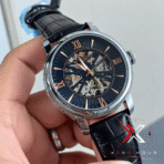 Patek Philippe Skeleton Roman black Leather silver tone Watch - Image 2