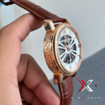 Patek Philippe Skeleton Roman brown Leather rose gold tone Watch - Image 4