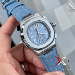 Patek Philippe Nautilus Flyback Denim Blue Strap Watch - Image 2
