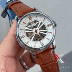Patek Philippe Skeleton Roman brown Leather silver tone Watch - Image 2