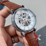 Patek Philippe Skeleton Roman brown Leather silver tone Watch - Image 6