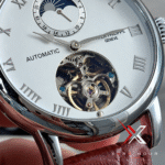 Patek Philippe grand Open-Heart Moonphase brown Leather silver tone Watch - Image 3