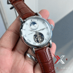 Patek Philippe grand Open-Heart Moonphase brown Leather silver tone Watch - Image 2