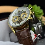 TAG Heuer Carrera Chrono brown Leather white dial gold tone Watch | AA Grade Inspired - Image 4