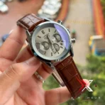 TAG Heuer Carrera Chrono Tri-Compax brown belt silver case grey dial Watch - Image 3