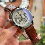 TAG Heuer Carrera Chrono Tri-Compax brown belt silver case grey dial Watch - Image 4