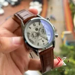 TAG Heuer Carrera Chrono Bi-Compax brown belt silver case grey dial Watch - Image 3